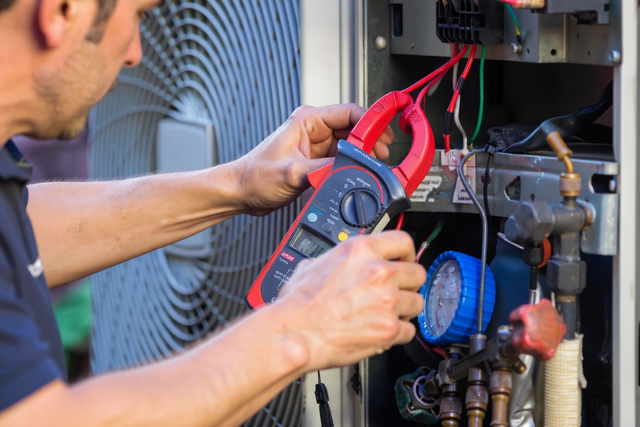 Técnico profissional instalando ar-condicionado
